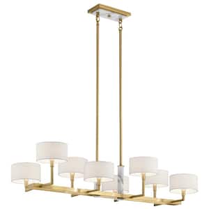 Laurent 46 in. 8-Light Champagne Gold Mid-Century Modern Shaded Linear Chandelier for Dining Room