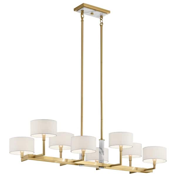 KICHLER Laurent 46 in. 8-Light Champagne Gold Mid-Century Modern Shaded Linear Chandelier for Dining Room