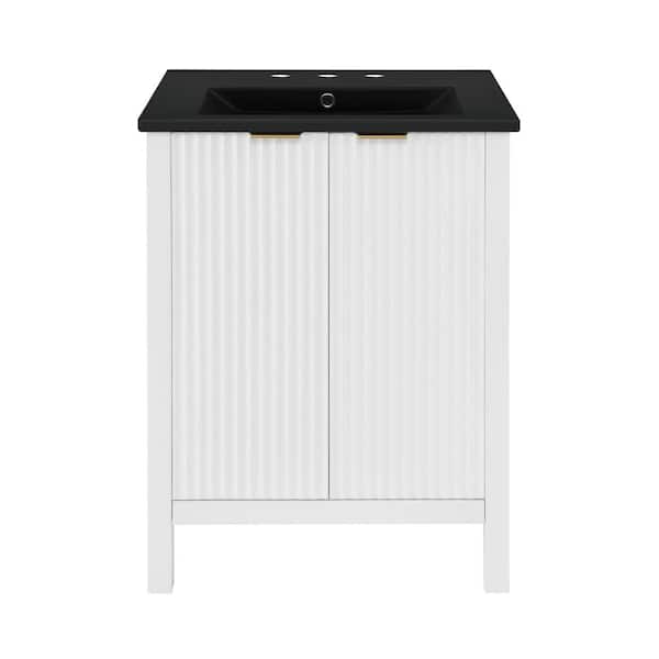 Swiss Madison Bastille 24 in. Bathroom Vanity in White with Black, 3-Hole Ceramic Sink Top