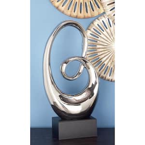 Silver Ceramic Swirl Abstract Sculpture with Black Base