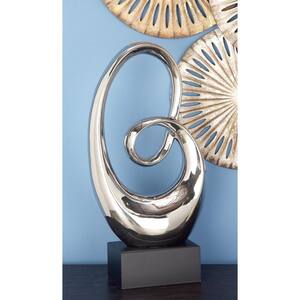 Silver Ceramic Swirl Abstract Sculpture with Black Base