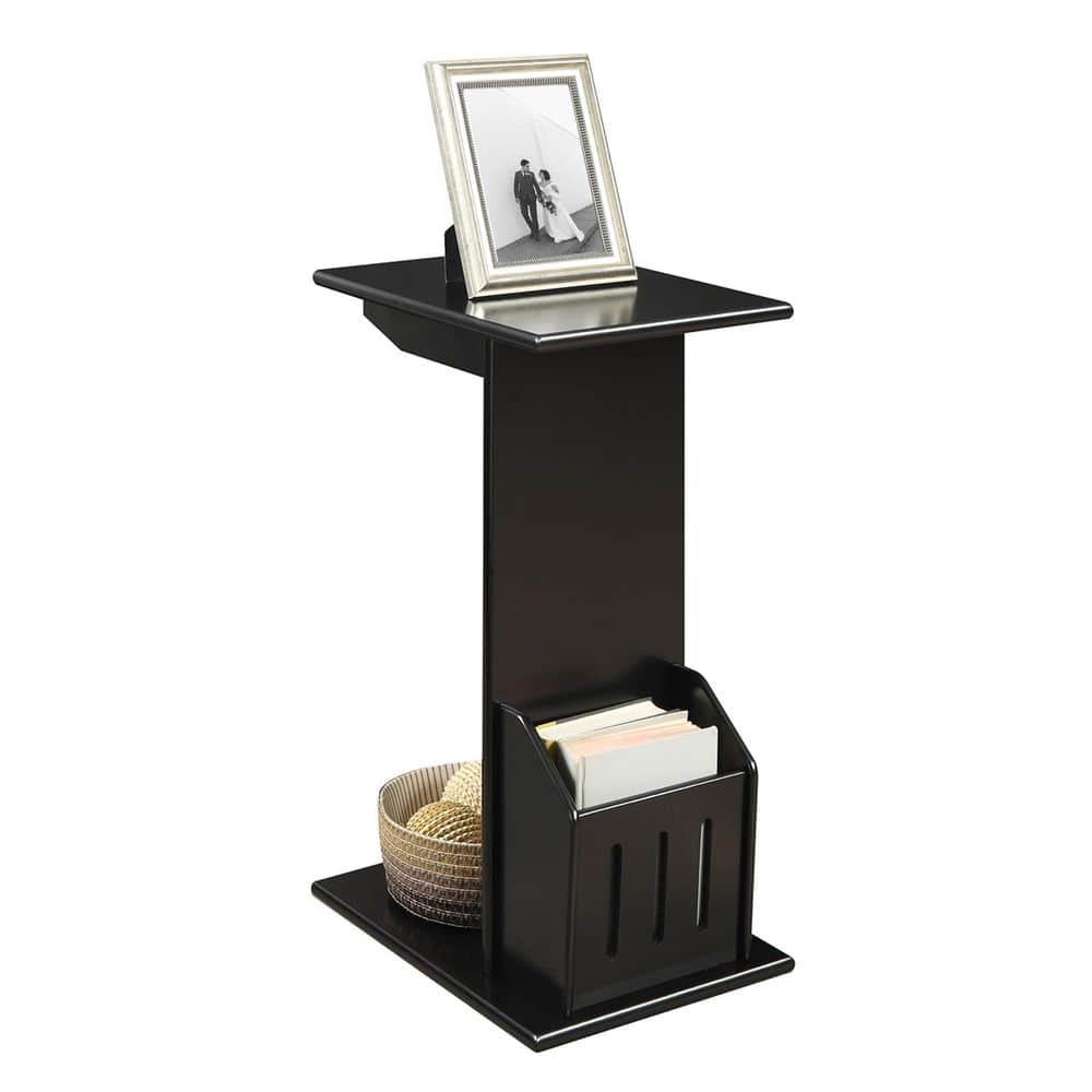 C-Shaped Black Wood Magazine Holder End Table