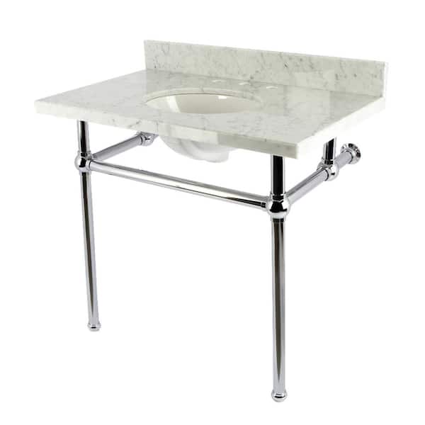 Kingston Brass Fauceture 36 in. Marble Console Sink Set with Brass Legs in Marble White/Polished Chrome