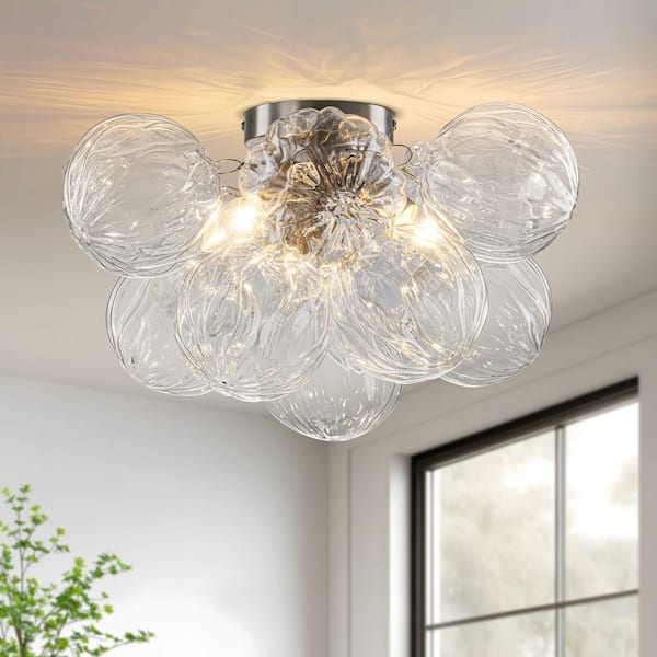 TinHon 18 in. Modern 3-Light Nickel Semi Flush Mount Ceiling Light