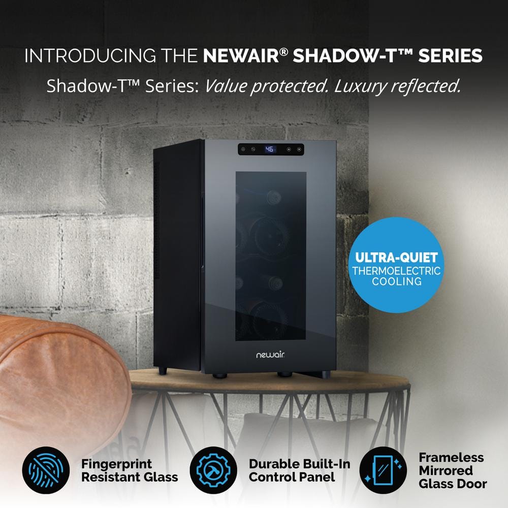 Black Mirrored Glass 8-Bottle Thermoelectric Wine Cooler