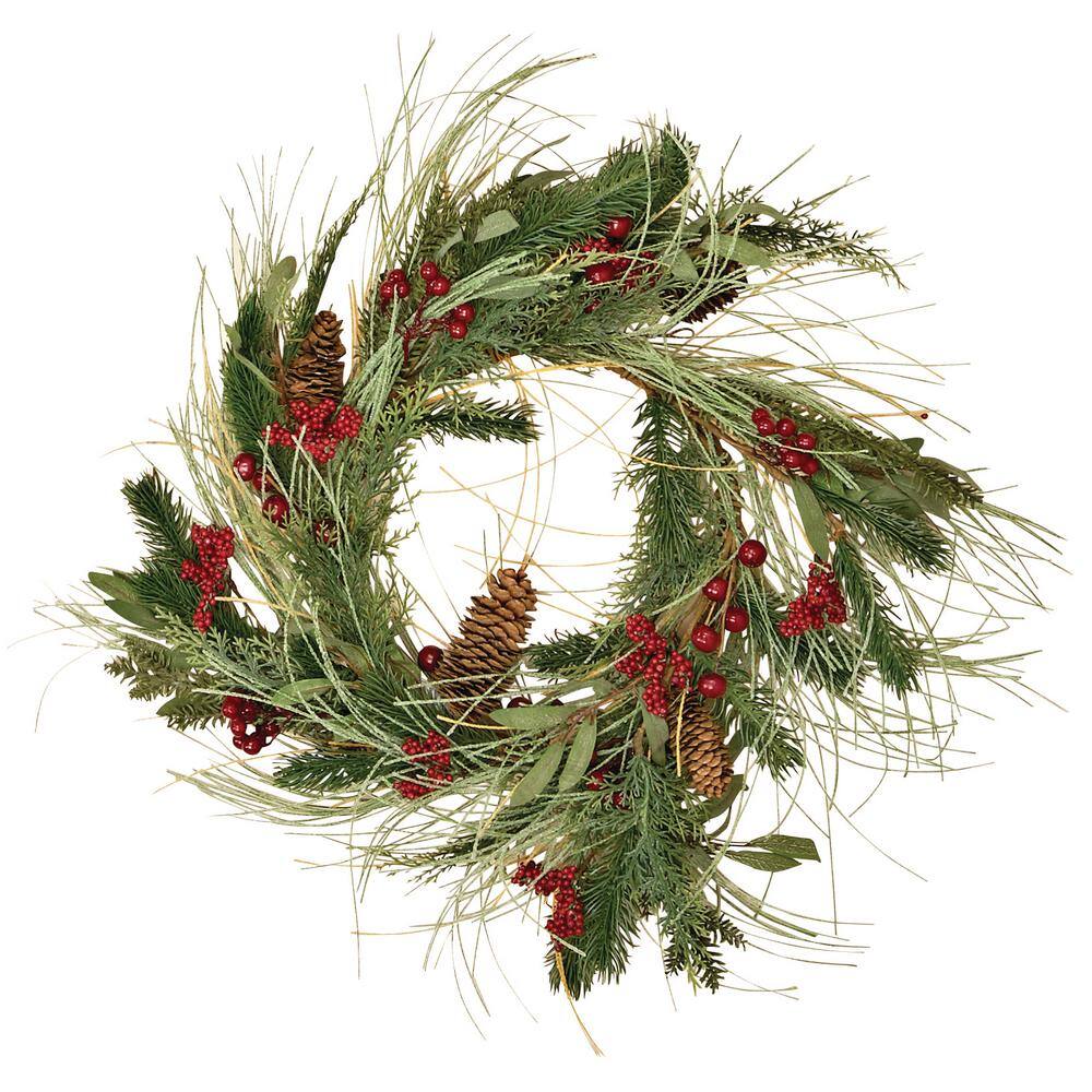 26 in. Artificial Mixed Pine and Berry Wreath