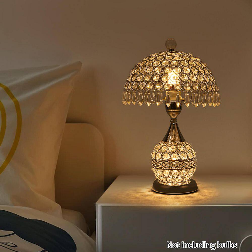 18" Silver Crystal Geometric Table Lamp with Clear Shade