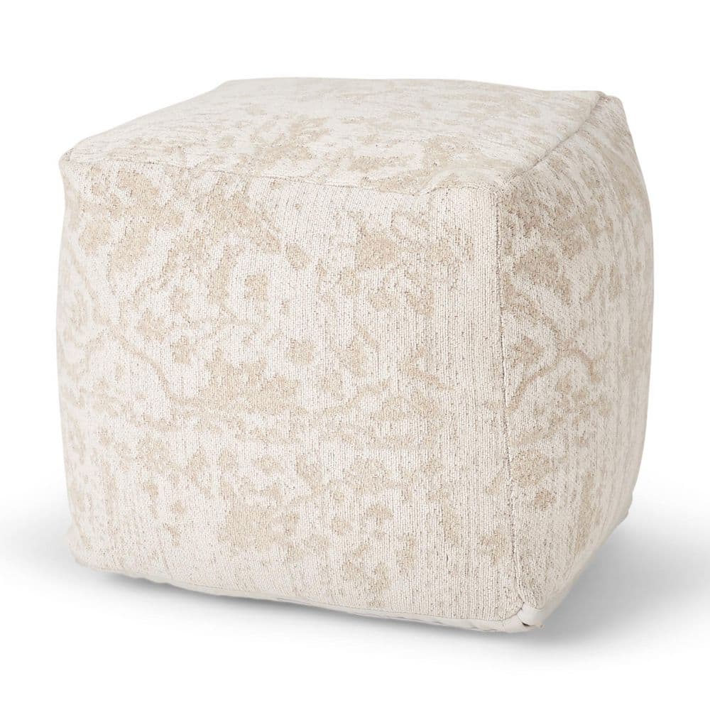 "18"" Cream and Beige Damask Chenille Fabric Pouf Ottoman" price history on PriceWatchPro