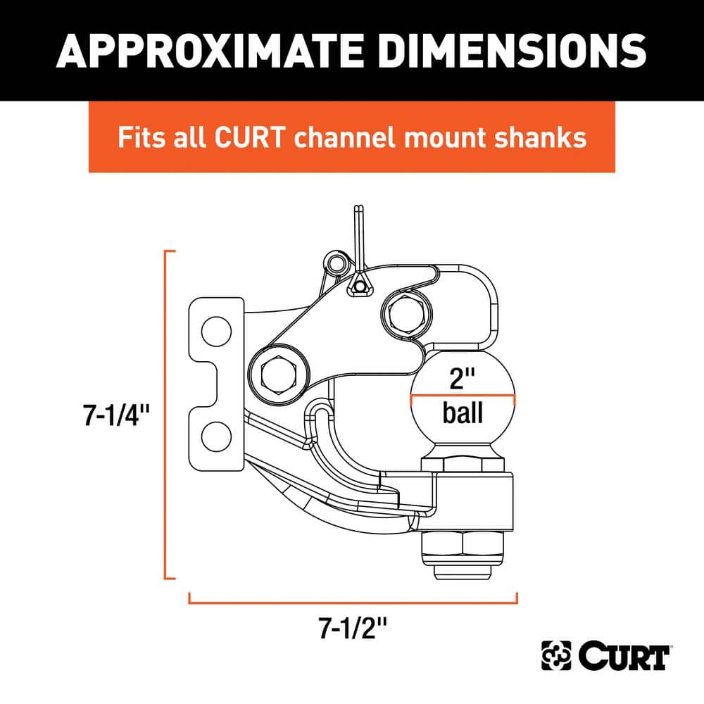 Black Channel Mount Pintle Attachment with 2-Inch Ball