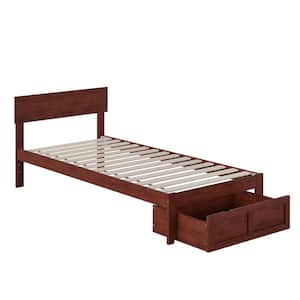 Boston Walnut Twin Extra Long Solid Wood Storage Platform Bed with Foot Drawer