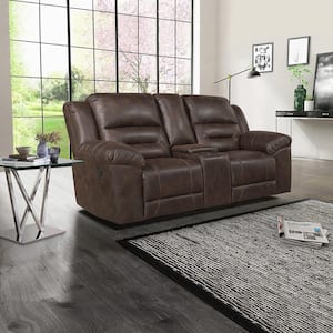 Calla 81 in. W Dark Brown Microfiber 2-Seater Manual Double Reclining Loveseat with Center Console