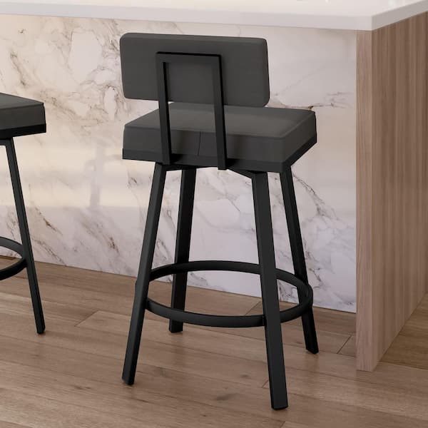 Staten 35 in. H Dark Grey PVC / Black Metal Swivel Counter Stool