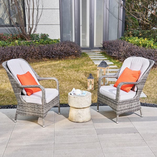 Ferdy 2-Person Outdoor Patio Wicker Aluminum Seating Group With Gray Cushions-Gray