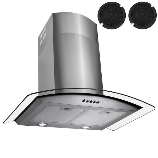 AKDY 30 in. Convertible Kitchen Wall Mount Range Hood in Stainless Steel with Tempered Glass, LEDs and Carbon Filters