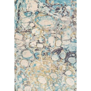 Pebble Blue/Beige 5 ft. x 8 ft. Marbled Abstract Area Rug