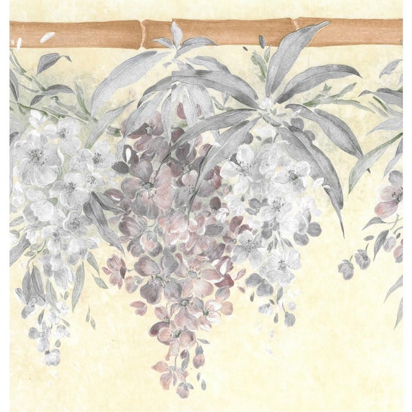 Dundee Deco Falkirk Brin Flowers On Bamboo Rod Beige, Green, Purple, Blue Wallpaper Border
