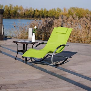 jilio Black Metal Frame U-Shape Outdoor Rocking Chair in Green