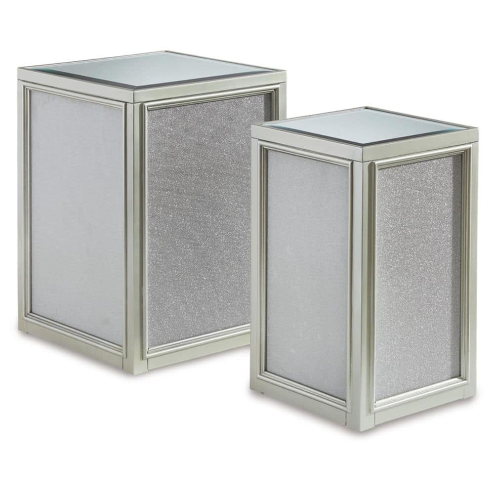 Hollywood Glamour Silver Square Mirrored Nesting End Tables