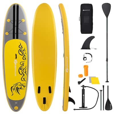 132 in. Yellow PVC Inflatable Stand Up Paddle Board Surfboard with Aluminum Paddle Pump