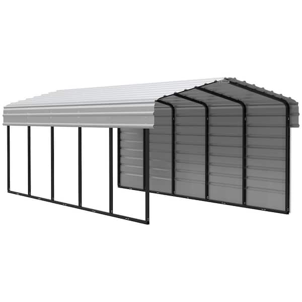 Arrow 10 ft. W x 24 ft. D x 7 ft. H Eggshell Galvanized Steel Carport with 1-sided Enclosure