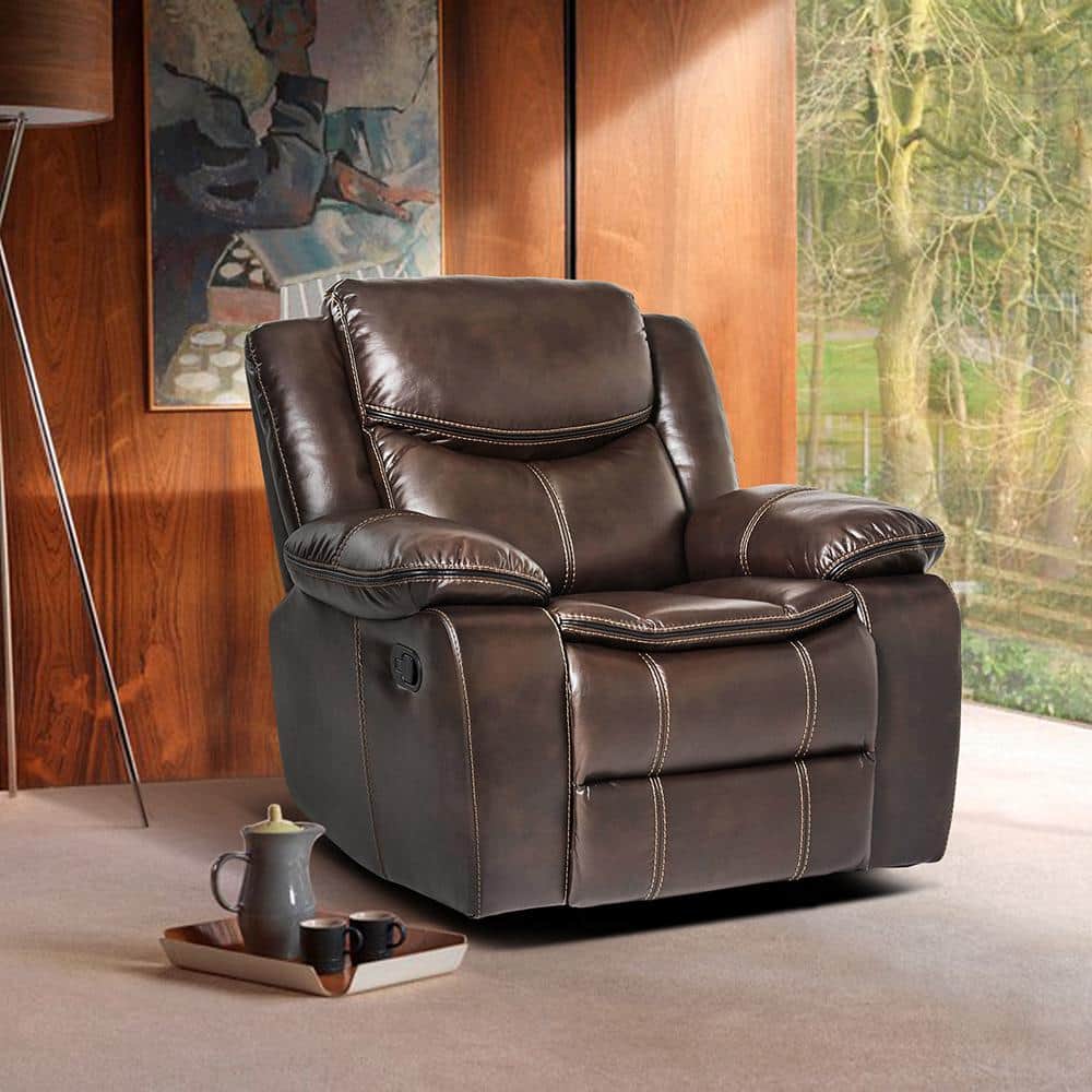 Austin Brown Faux Leather Glider Recliner 8230BRW1 The Home Depot