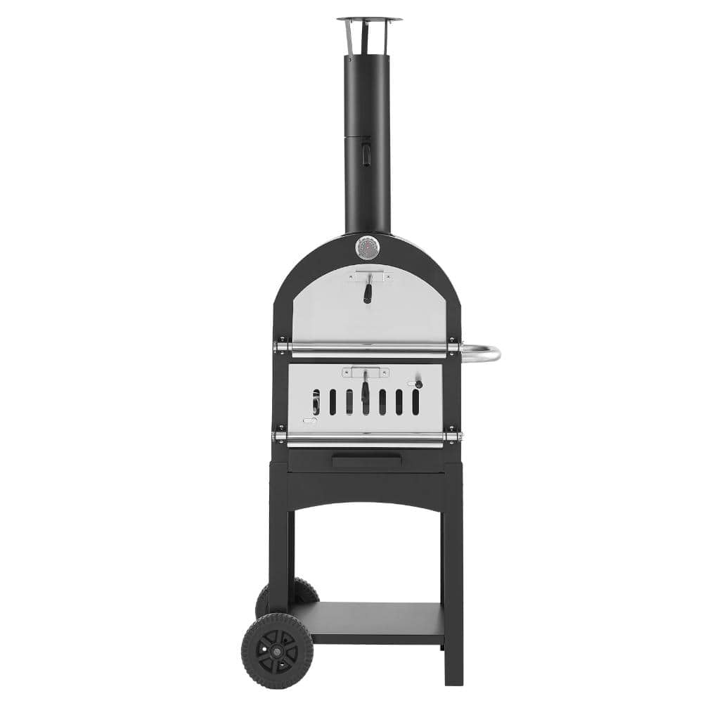12 in. Outdoor Wood-Fired Pizza Oven, 1000 Degree F Pellet Maker with 2-Layer Design & Wheels
