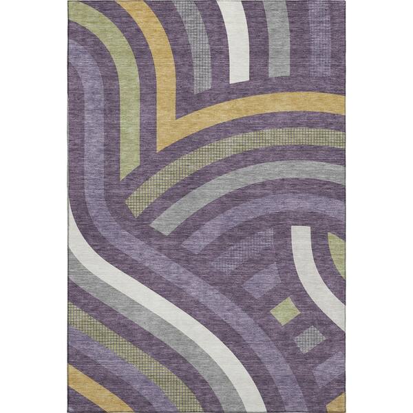 Mayfield Premium Machine Washable Abstract AMF2467 Plum 5 ft. x 7 ft. 6 in. Area Rug