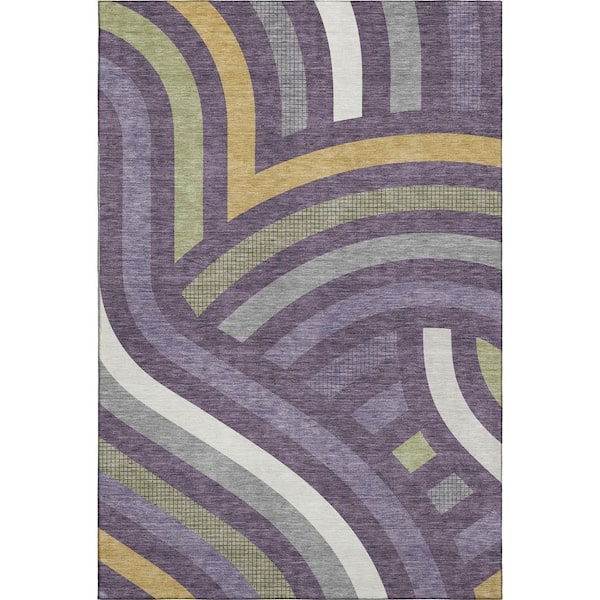 Mayfield Premium Machine Washable Abstract AMF2467 Plum 9 ft. x 12 ft. Area Rug