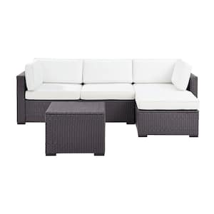 Biscayne 4 Piece Wicker Outdoor Sectional Set with White Cushions