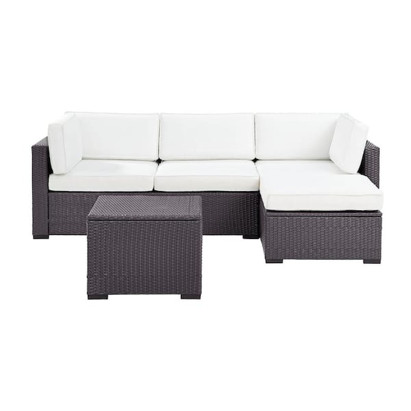 CROSLEY FURNITURE Biscayne 4 Piece Wicker Outdoor Sectional Set with White Cushions