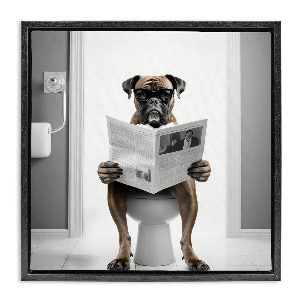 Boxer Dog and Newspaper by Lazar Studio 1-Piece Black Floater Frame Animal Graphic Art Print 18 in. x 18 in. price history on PriceWatchPro