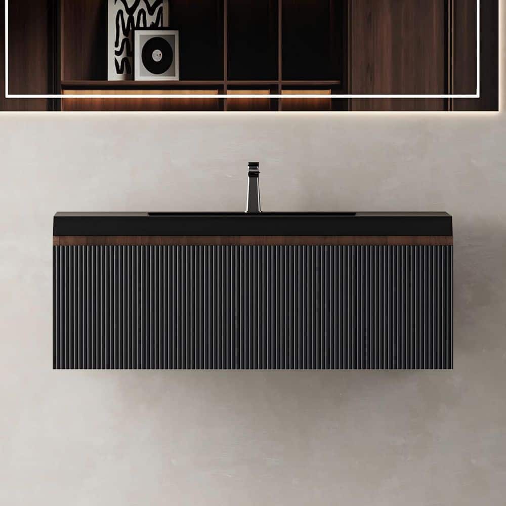 Ziyudura 36 in. Single Sink Floating Black Bath Vanity with Black ...