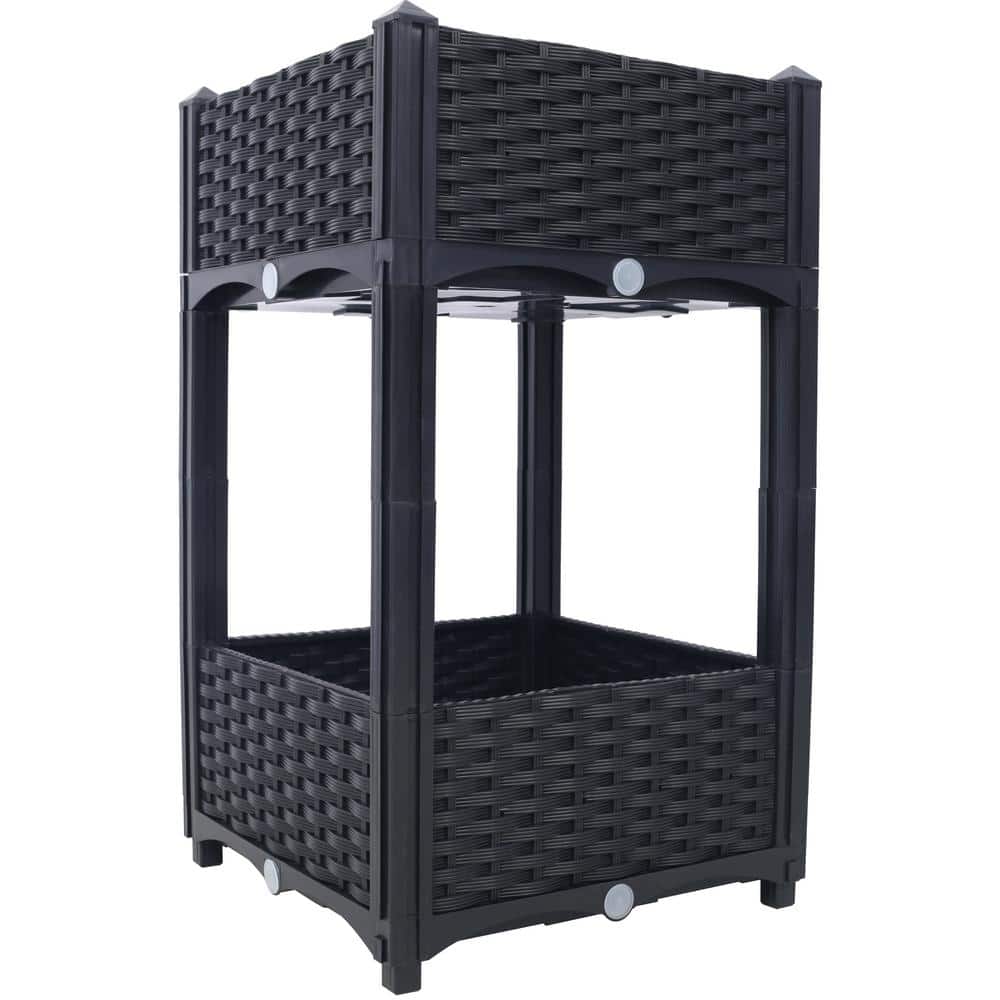 Black 16 in. x 16 in. x 28 in. Plastic Planter Raised Beds Elevated Garden 