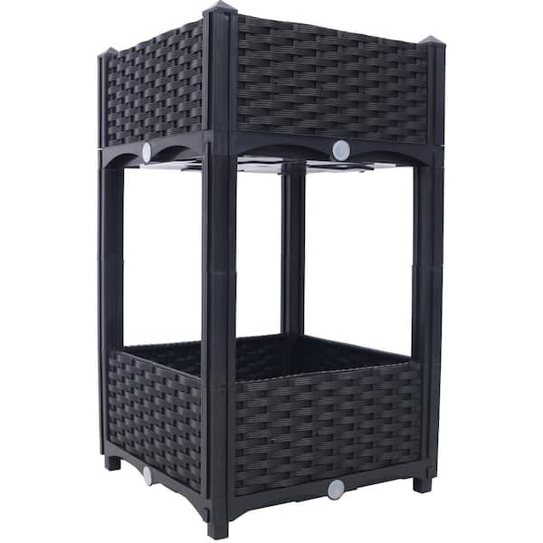 Unbranded Black 16 in. x 16 in. x 28 in. Plastic Planter Raised Beds Elevated Garden Box with Drainage Plug for Vegetable Flower