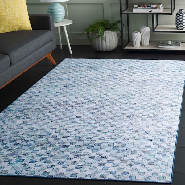Tacoma Gray/Aqua 3 ft. x 5 ft. Machine Washable Cubed Marle Area Rug