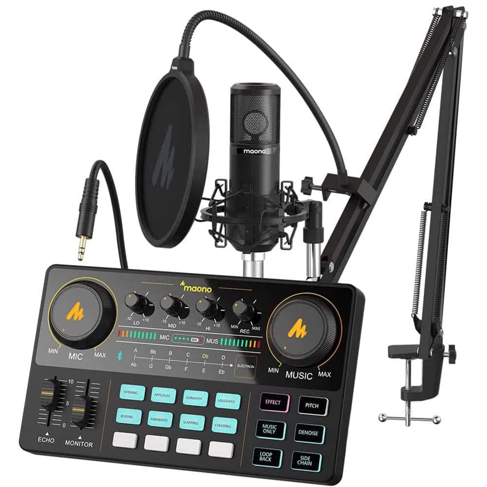 All in One Production Podcast Audio Mixer in Black with Special Effects and