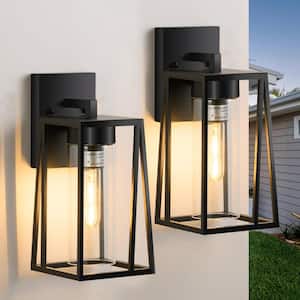 Black Outdoor Hardwired Wall Lantern Scone Trapezoid Wall Light with No Bulbs Included