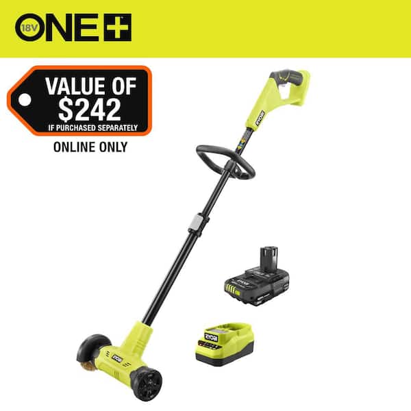 RYOBI ONE+ 18V Patio Cleaner with Wire Brush Edger with 2.0 Ah