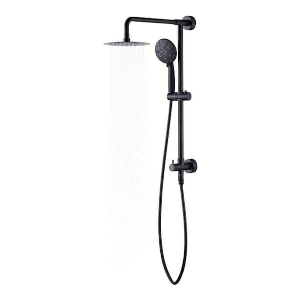 ALEASHA 7-Spray 8 in. Round Dual Wall Mounted Fixed and Handheld Shower Head 1.8 GPM in Matte Black