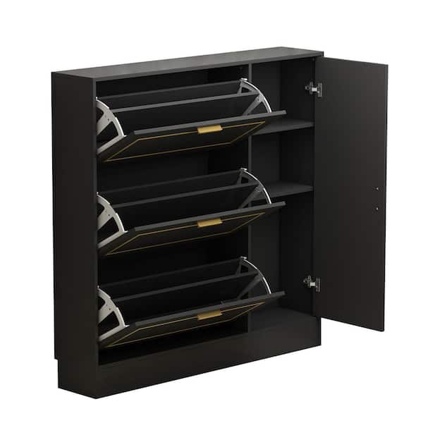 42.3 H Shoe Cabinet, Wood Shoe Rack Storage Cupboard with 2 Tilt-out –  hitowofficial
