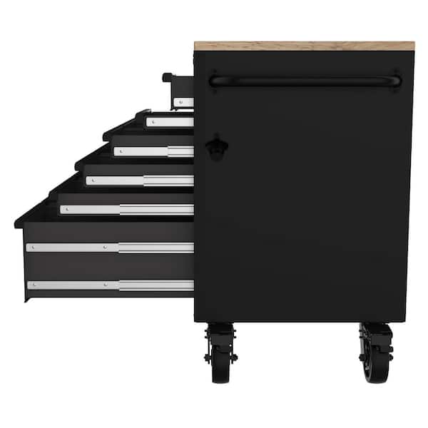 Husky Heavy-Duty 72 in. W 15-Drawer Matte Black Mobile Workbench with Wood top H72MWC15BLK-TL