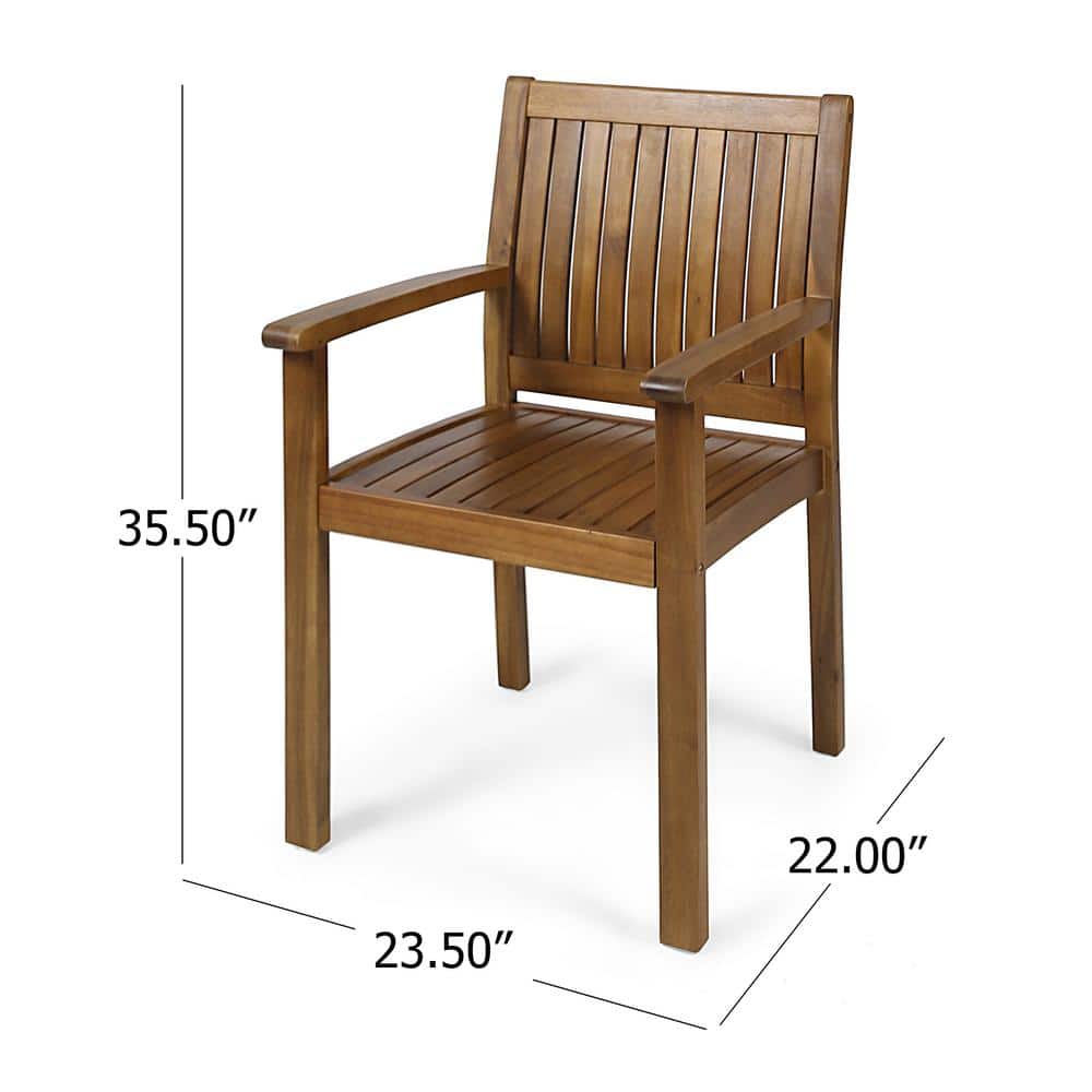 Caroline Teak Acacia Wood Outdoor Dining Chairs, Set of 2