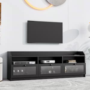 Modern Design Black TV Stand Fits TVs up to 65 in. with Acrylic Board Door and Black Handles