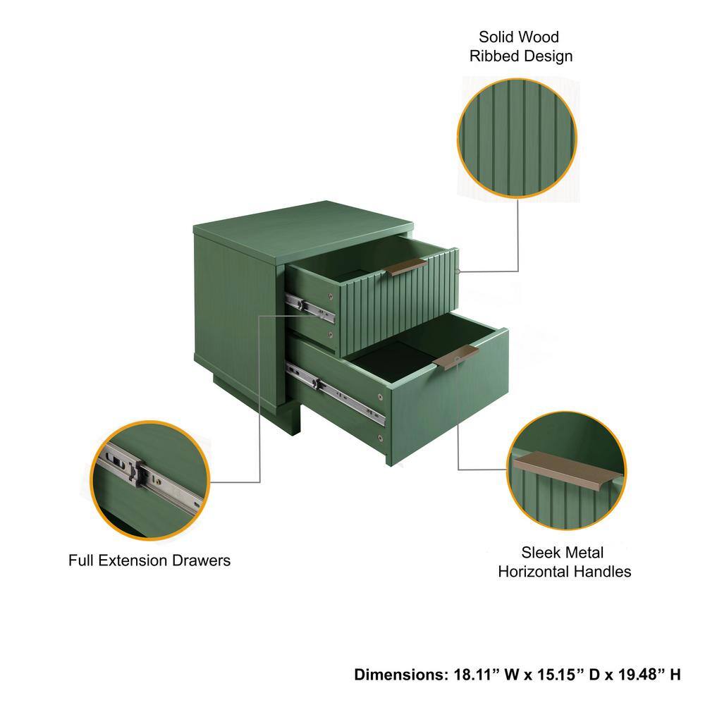 Granville Sage Green Modern Nightstand with Ribbed Drawer Front