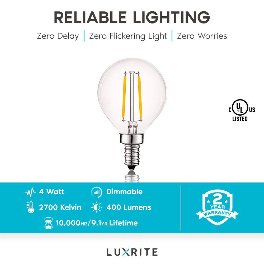 Clear Globe Dimmable LED Filament Bulbs, E12 Base, 6-Pack