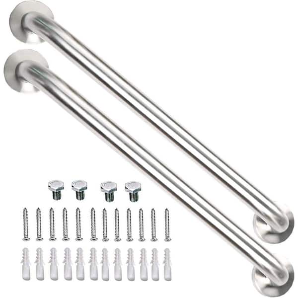 Satin Brushed Nickel Grab Bar 24 in. x 1-1/2 Diameter Concealed Screw Safety Rail Bathroom Handrail 2 Pack