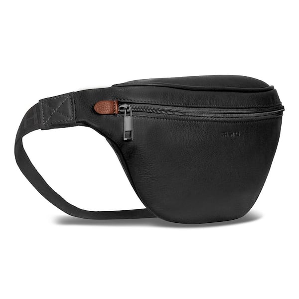 CHAMPS Onyx Collection 12 in., Black Leather Waistpack with RFID