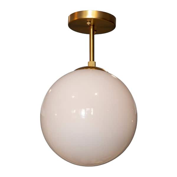 Decor Therapy Michael 1-Light Antique Brass with Milk Glass Semi Flush Mount Ceiling Light