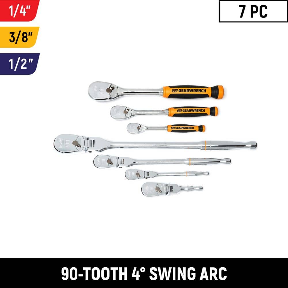 1/4 in., 3/8 in. and 1/2 in. Drive 90-Tooth Dual Material Fixed and Flex-Head Ratchet Set (7-Piece) price history on PriceWatchPro