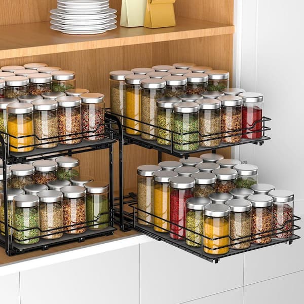 RCHYFEED 2 Tier Height Adjustable Pull Out Spice Rack Organizer Vertical Heavy Duty Shelf for Cabinet and Pantry